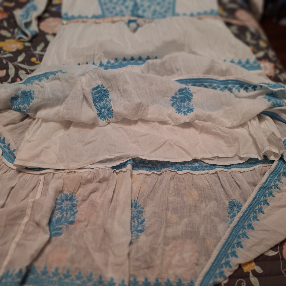 Soft Surroundings 100% Cotton White and Blue Embroidered Midi Juniper Dress - Picture 11 of 13